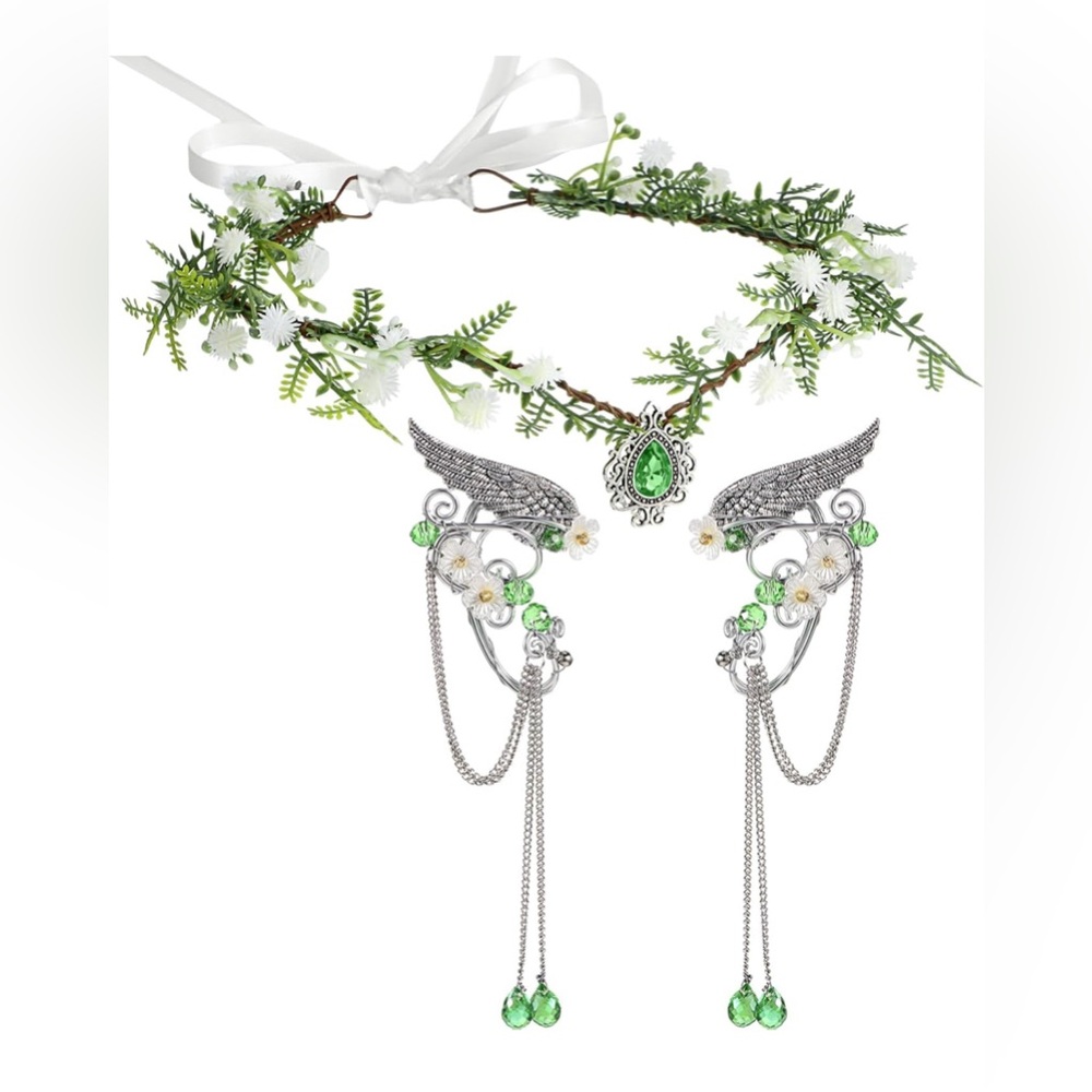 Floral Headpiece and Winged Earrings Set